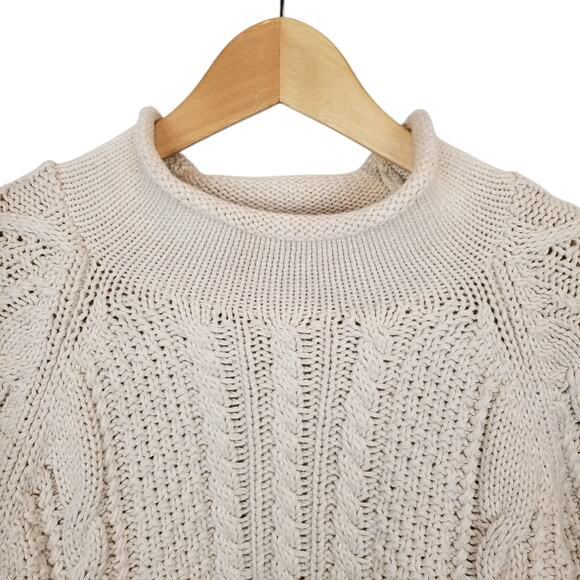 J. Crew Men's Cableknit Rollneck Sweater Cream Heather Natural 100% Cotton Large - Picture 5 of 7